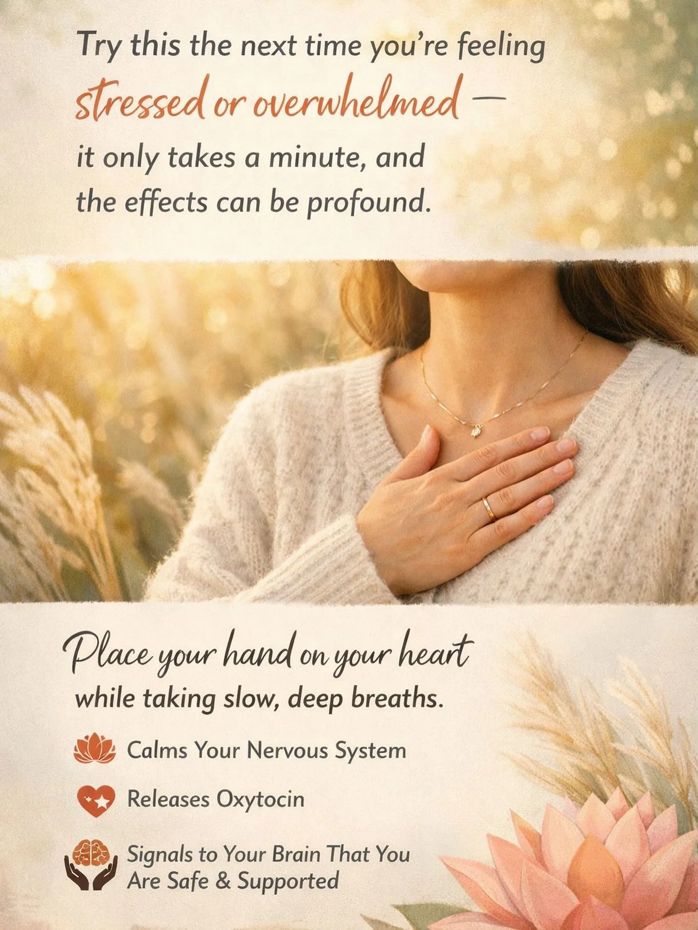 Sometimes the simplest practices can have the biggest impact.  #selfcare #wellbeing #breathe #pause #selfkindness #relaxation #wellness #mindful