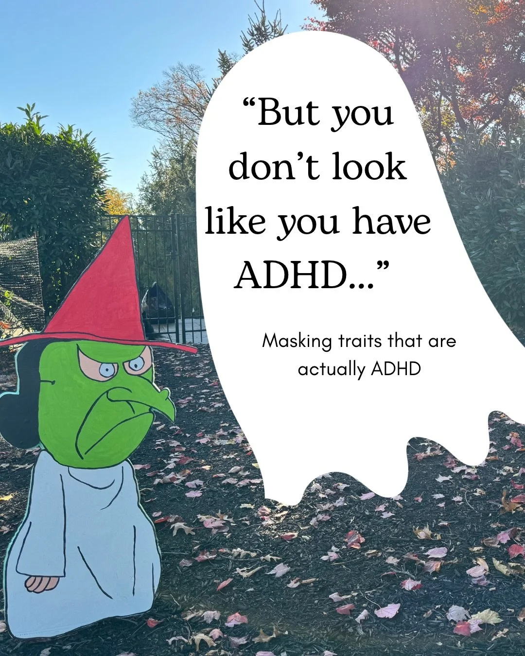 With Halloween right around the corner, and the masked Lucy decoration I have sitting on my front yard, it&rsquo;s the perfect time to talk about masking and ADHD.
For many women with ADHD, masking looks like perfectionism, overpreparing, people-plea