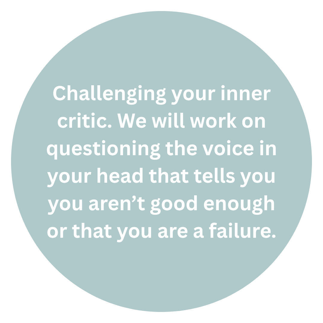 Inspirational quote about challenging inner critic and questioning negative self-talk.