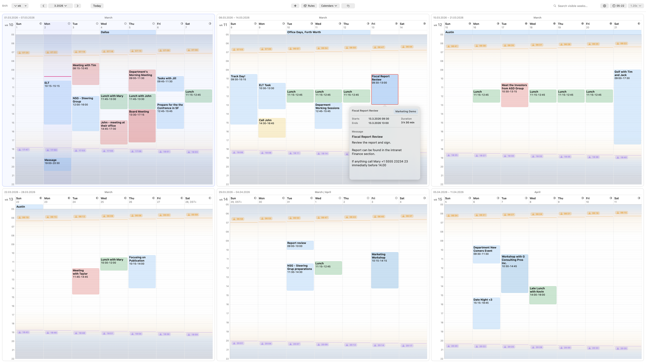 3 x 2 Weeks Grid with Event Popover (Light)