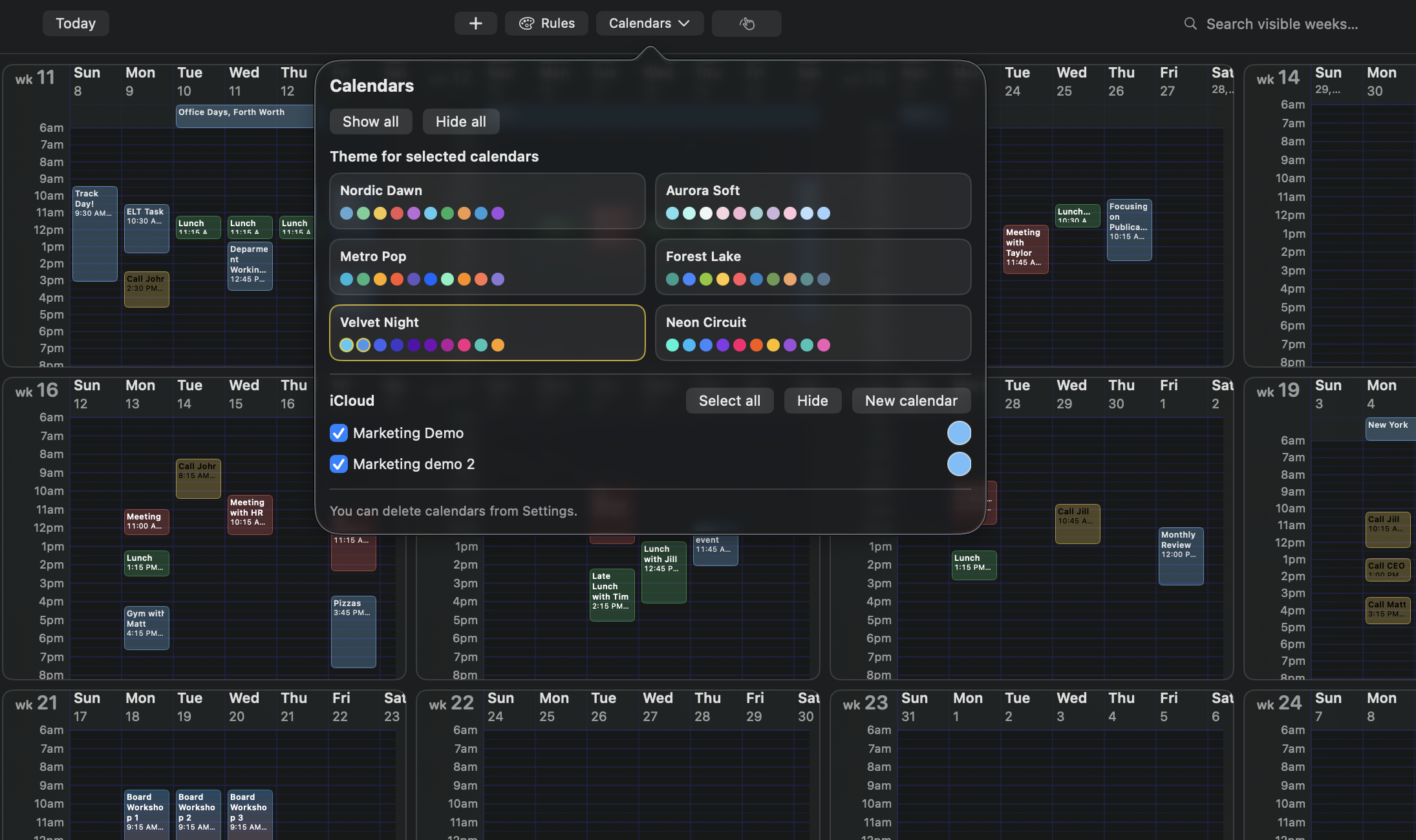 Calendars and Color Theme Selector