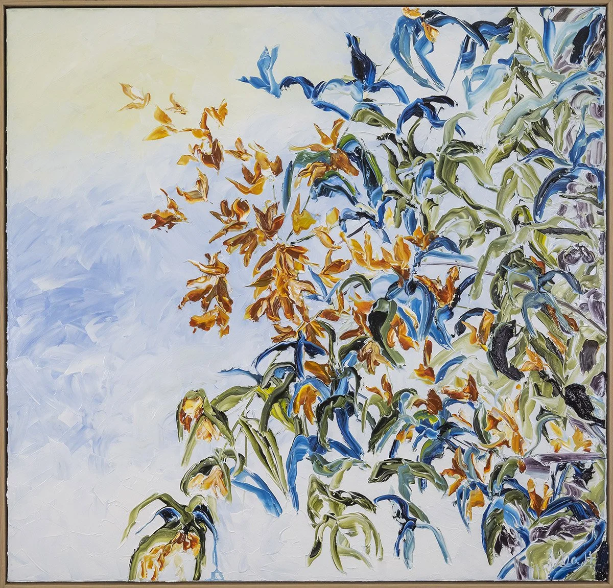 SOLD - 'Birds of Paradise', 126 cm x 120 cm, Oil on Italian Linen, Framed in Oak