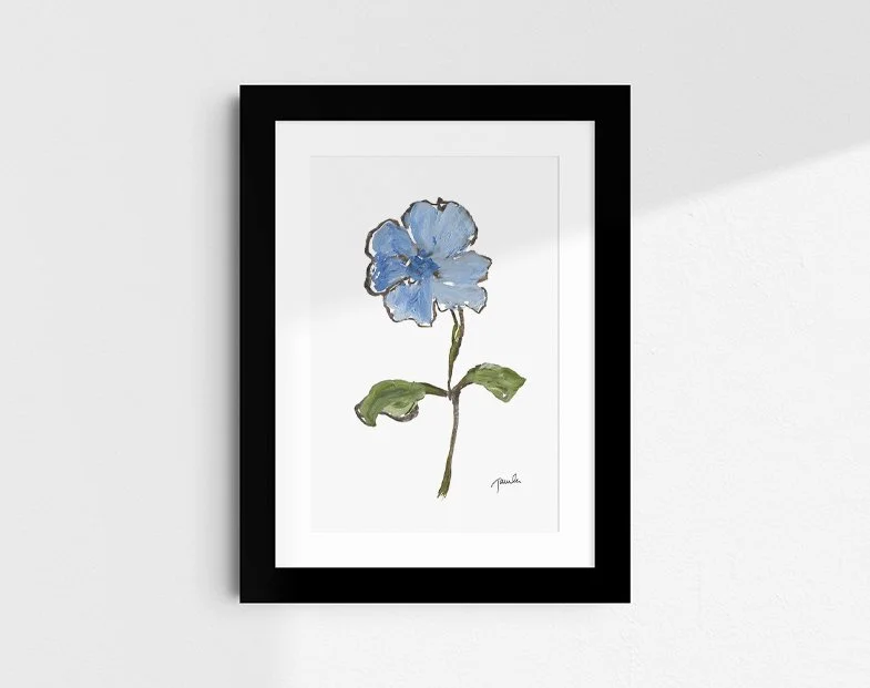 'Blue Pansies I' botanical study fine art reproduction