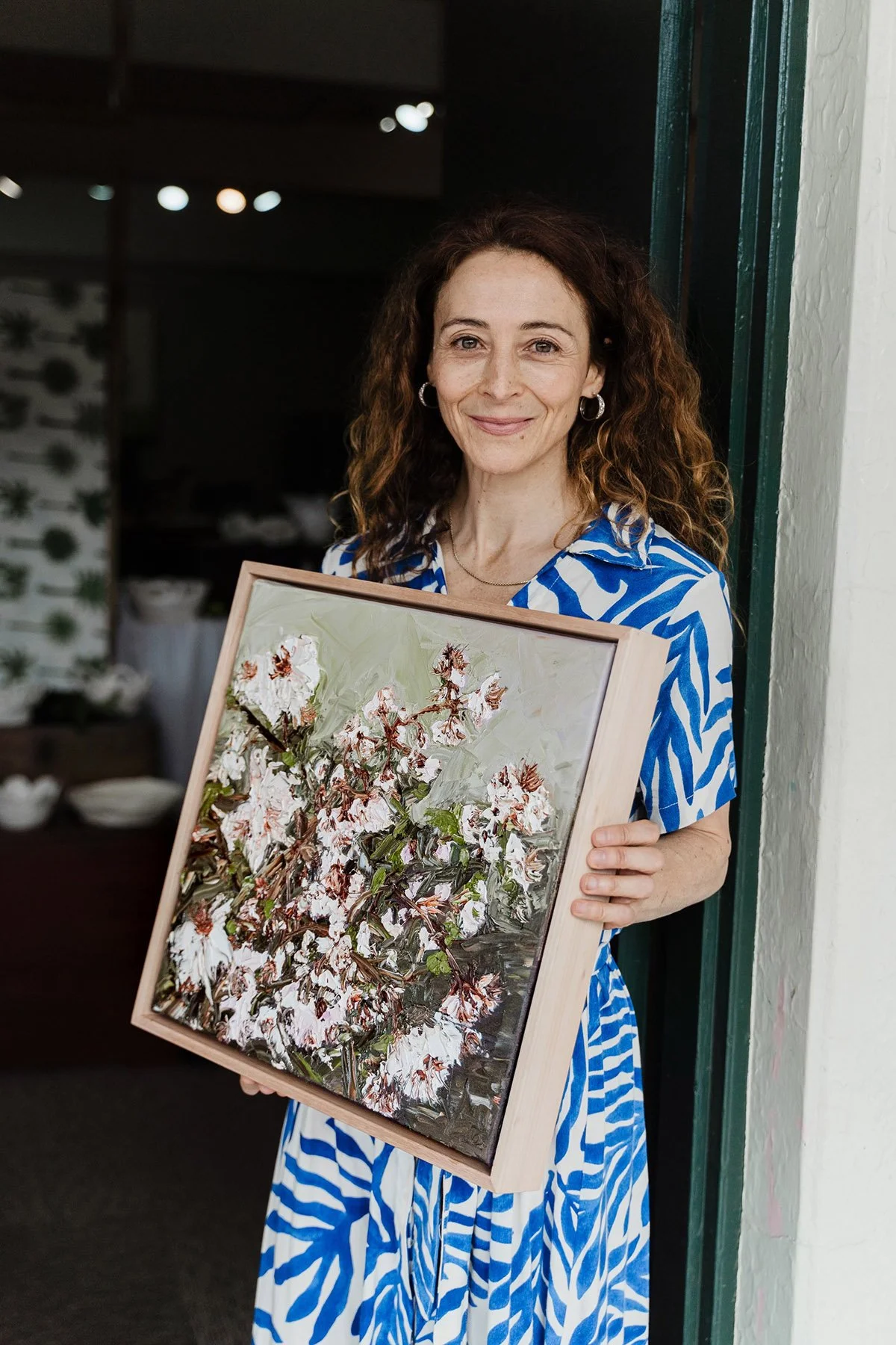 SOLD - 'A Flowery Welcome', 43cm x 43cm, Oil on Linen, Framed