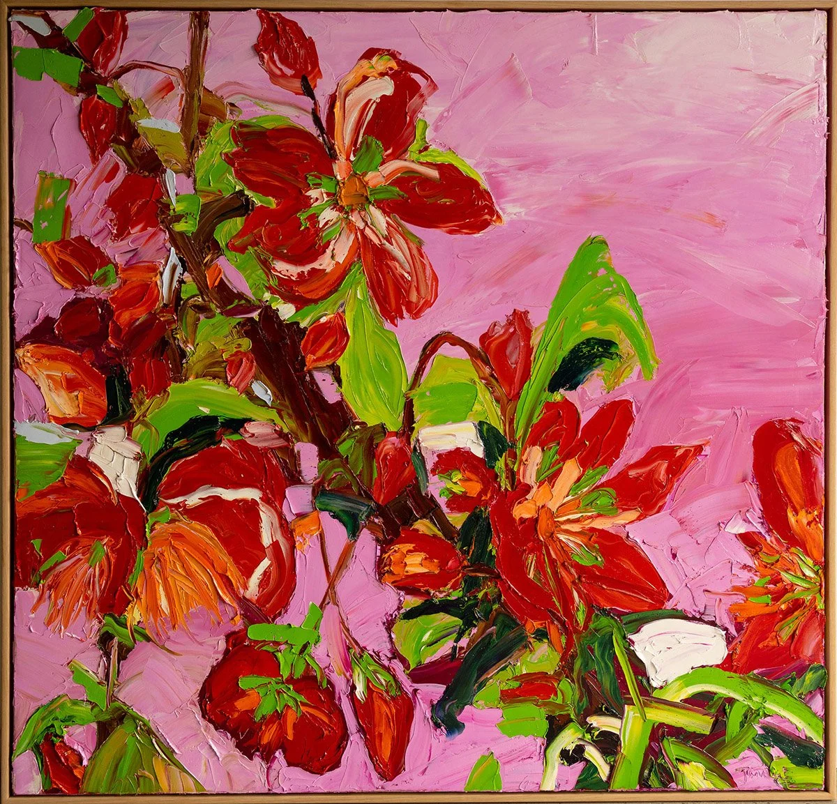 SOLD - 'The Exuberance of Spring', Oil on Italian linen, 126cm x 120cm, Framed in a floating oak frame.