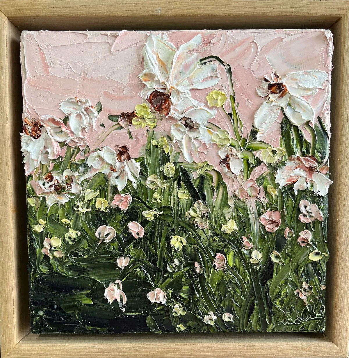 SOLD - 'Leaning in to the Magic', 23.5cm x 23.5 cm, Oil on Linen, Framed