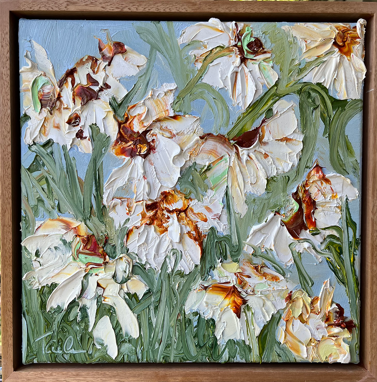 SOLD - 'Awake at Sunrise', 33cm x 33cm, Oil on Polycotton, Framed
