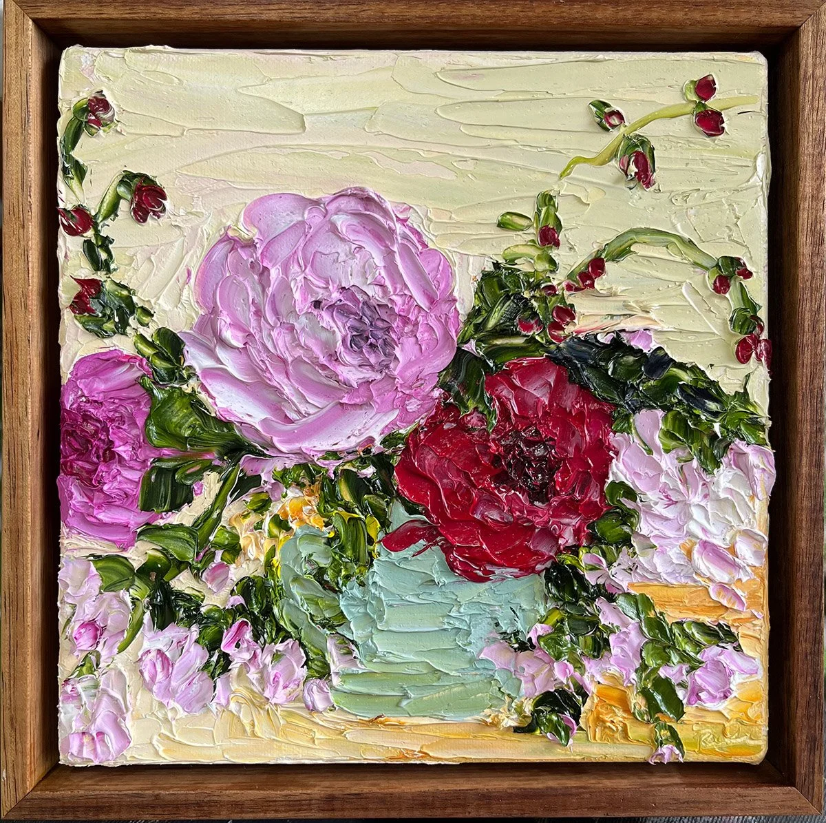 SOLD - 'Blooming in to Stillness', 23.5cm x 23.5cm, Oil on Linen, Framed