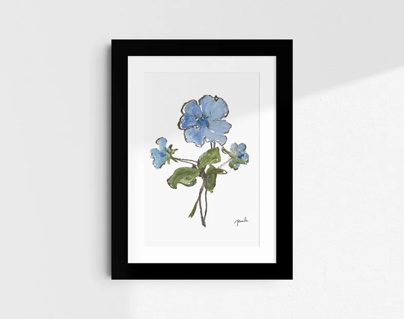 'Blue Pansies III' botanical study fine art reproduction