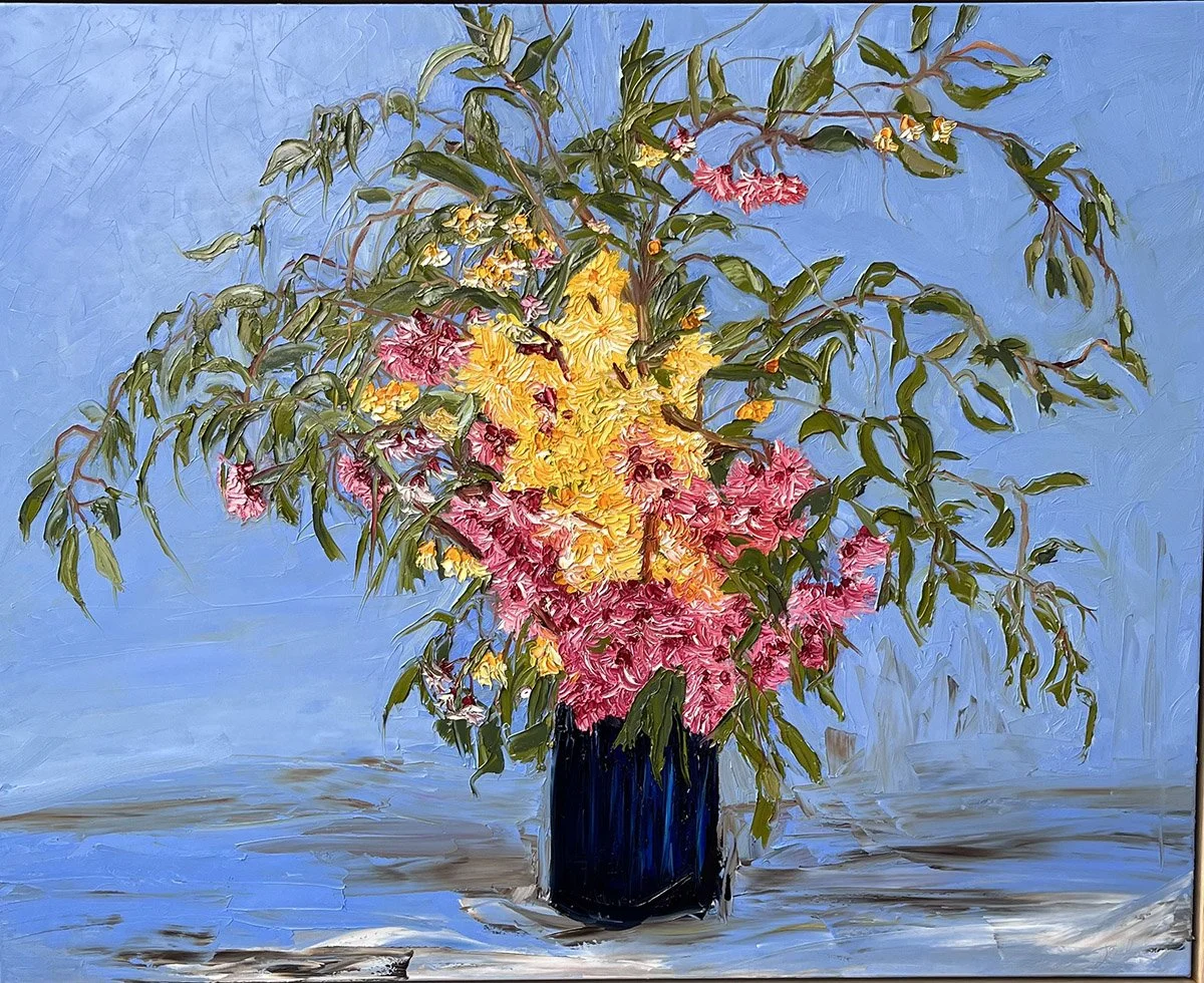 SOLD - 'Songbirds Delight', 104cm x 83cm, Oil on Polycotton, Framed