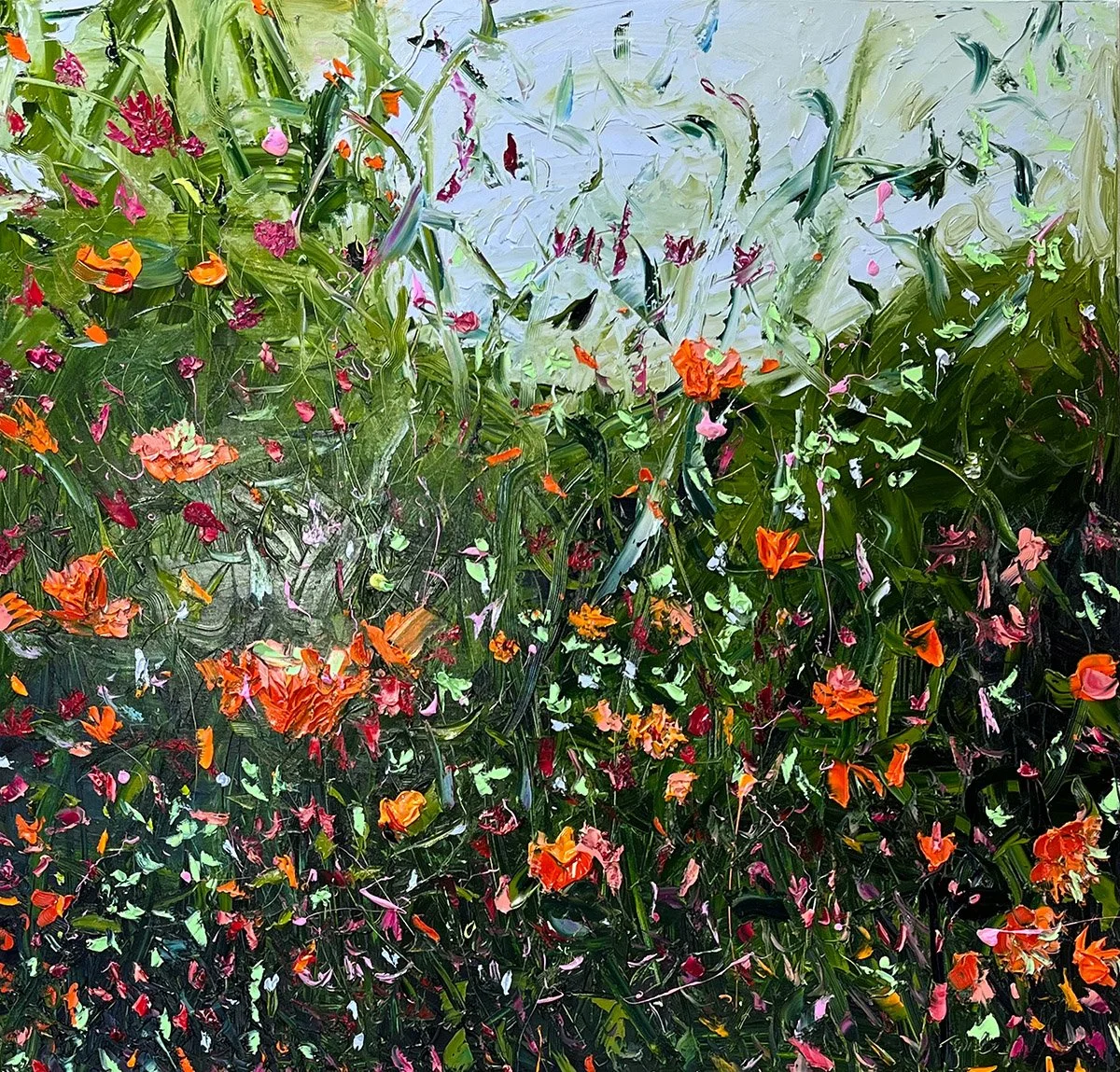 SOLD - 'Dance of the Nymphs'.
126cm x 126cm, Oil on Italian linen, framed in a blackwood floating frame.
