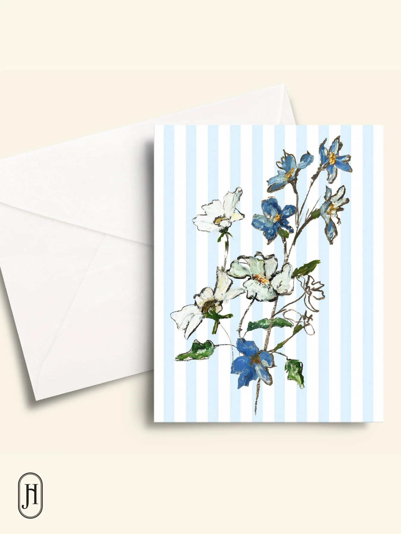 Jamila Hume greeting card blue stripe blue white flower.jpg