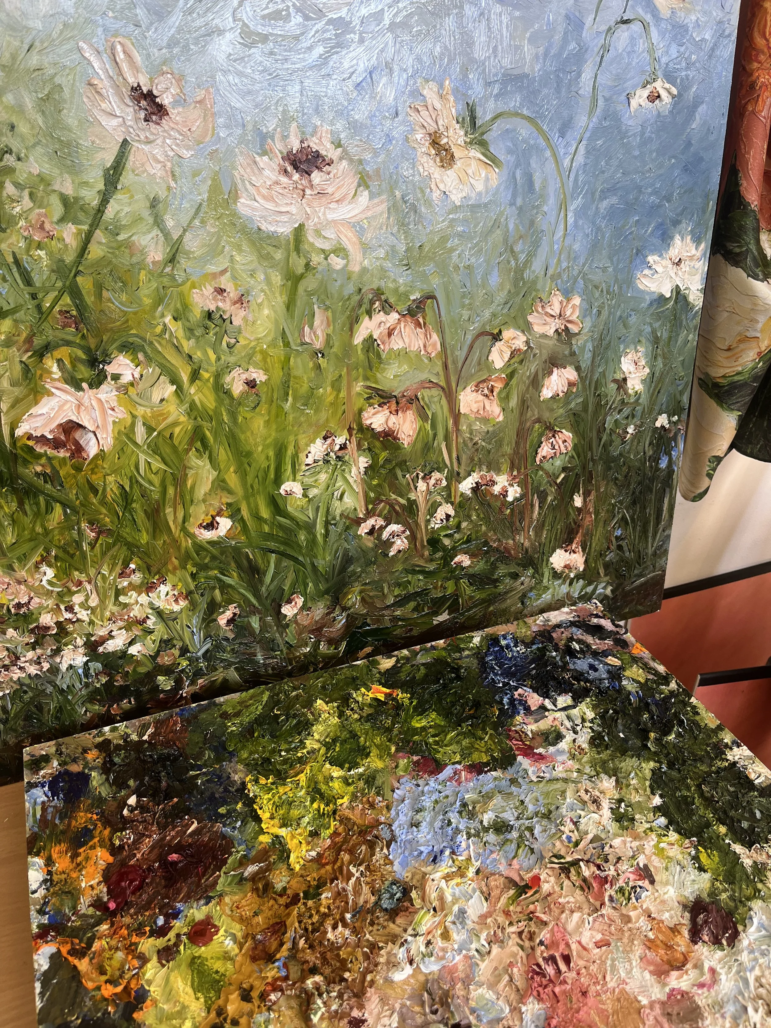 flower meadow rich earth tones textured oil painting for sale