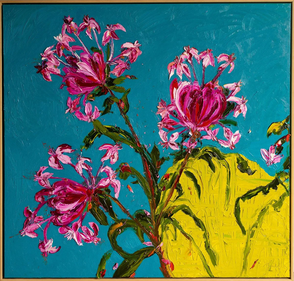 AVAILABLE - 'Where Hummingbirds Flutter',
Oil on Linen, Framed 126cm x 120cm, $4,600