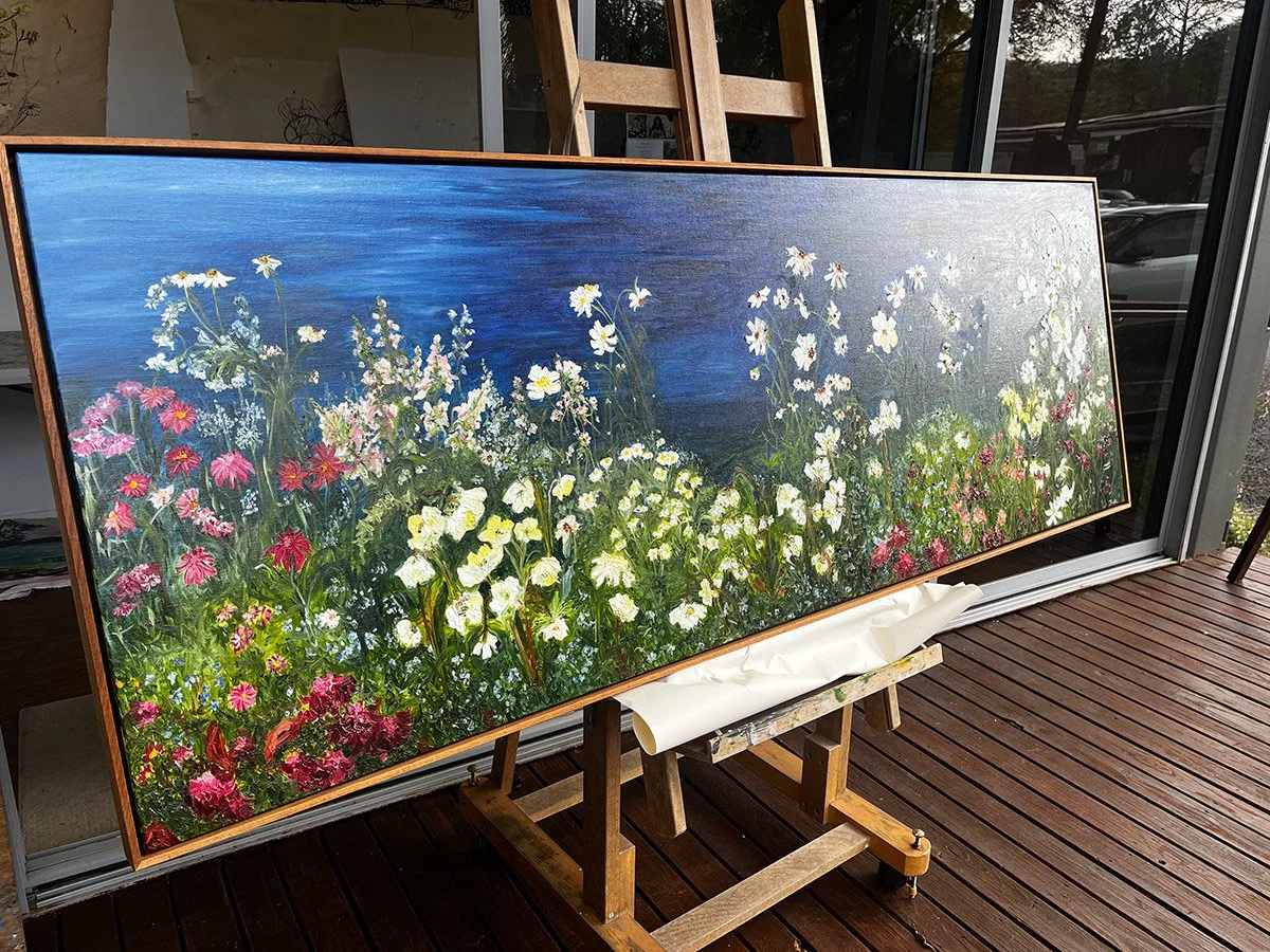 COMMISSION - 'This is Where Love Grows', 205cm x 79cm, Oil on Italian Linen, Framed in a blackwood floating frame.
I delivered this painting to the collector in Tamworth, NSW from my studio in Brisbane, QLD.