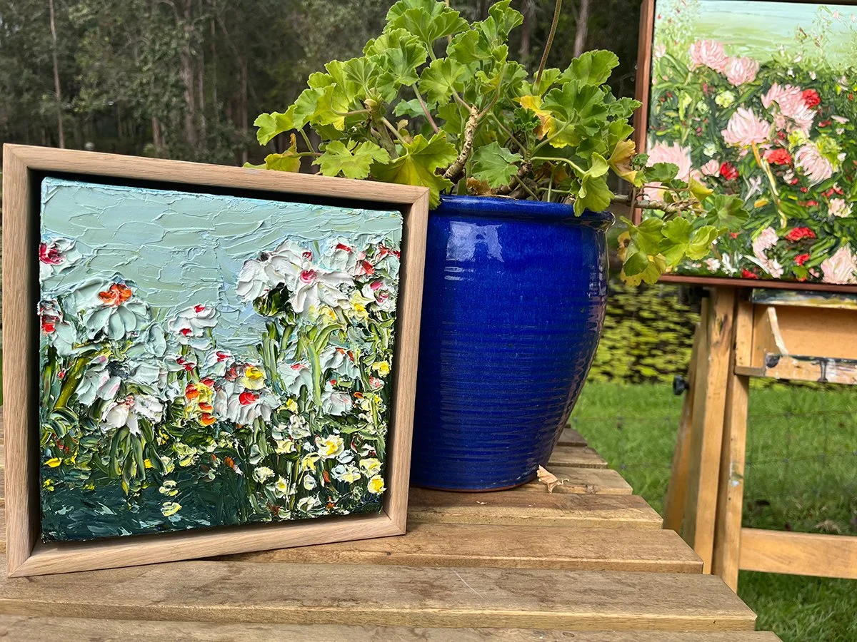 SOLD - 'A Corner Filled with Sunshine', 23.5cm x 23.5cm Oil on Linen, Framed
