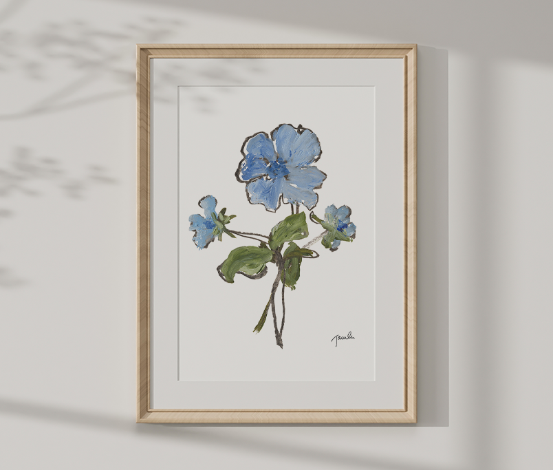 'Blue Pansies III' botanical study fine art reproduction