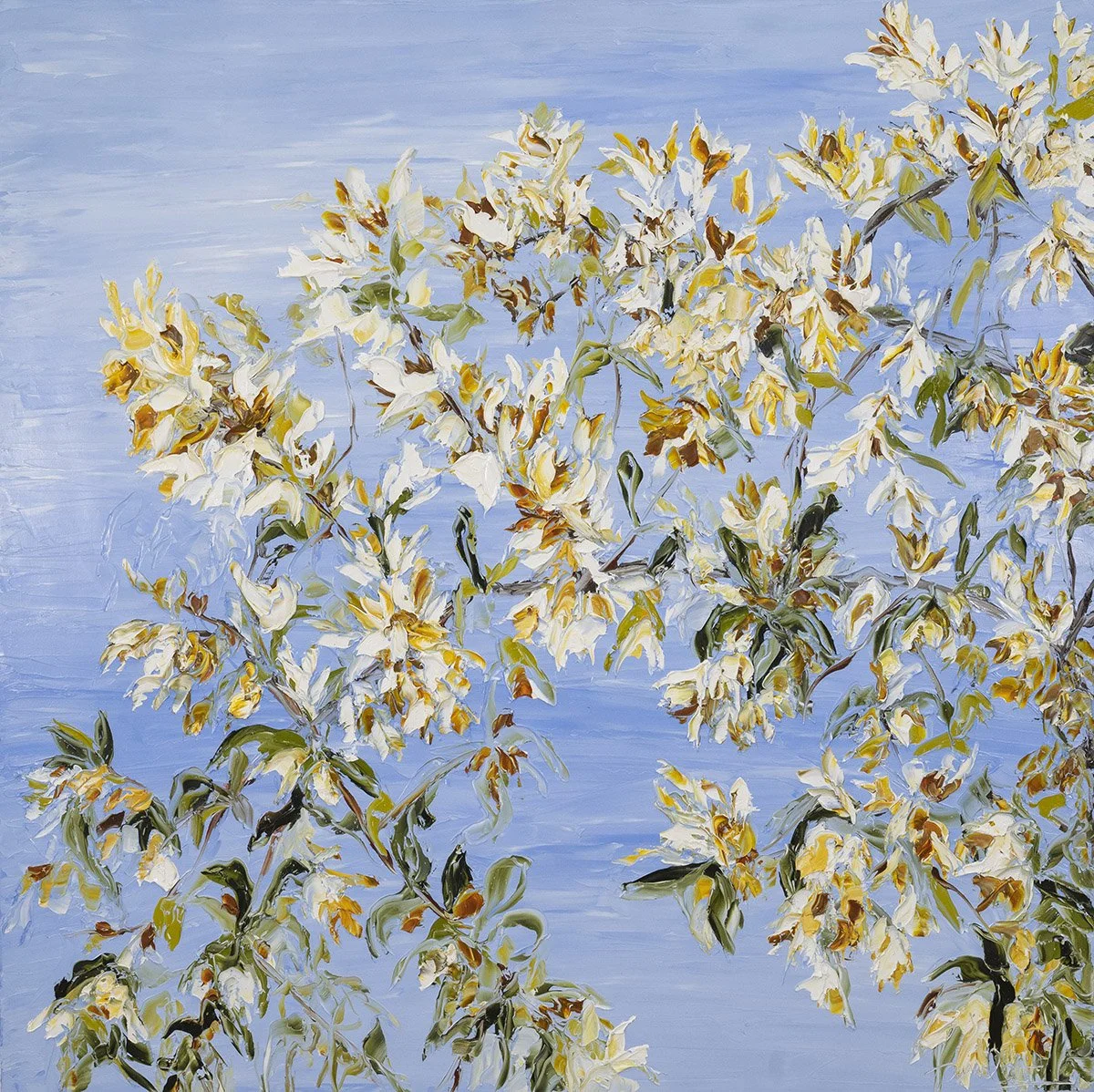 SOLD - 'The Path to Rose Bay'.
This oil painting was featured in British Vogue, October 2023. 126cm x 126 cm ,Oil on Italian Linen, Framed in Oak.