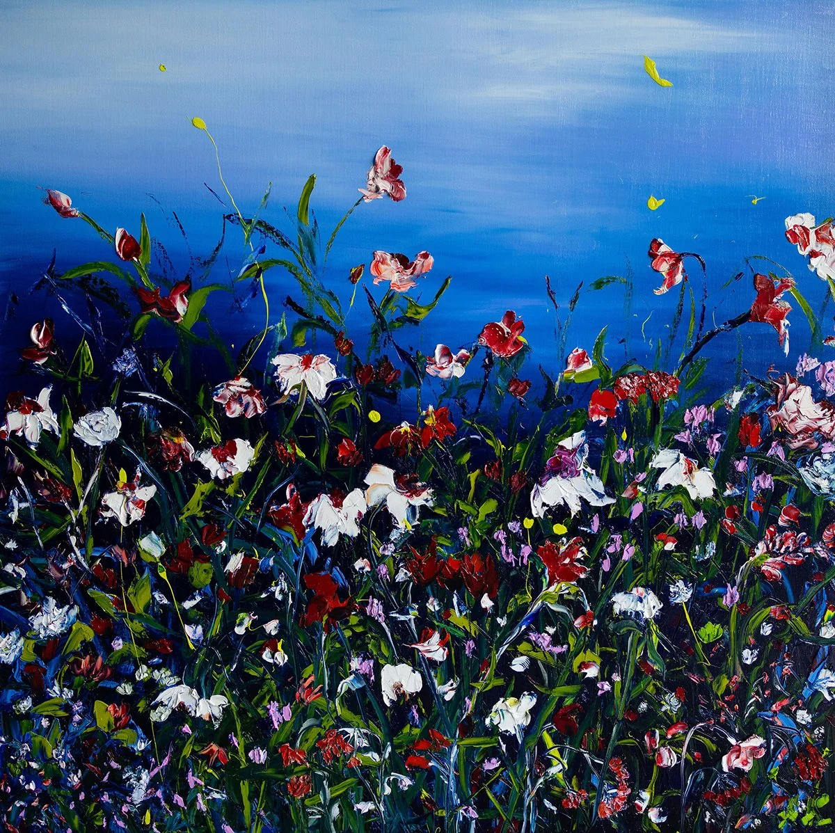 SOLD - 'Dancing under the Harvest Moon', Oil on Italian Linen, 120cm x 124cm, Framed in blackwood floating frame.