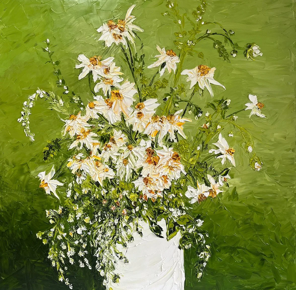 COMMISSION  -  Oil on Linen, Framed in Oak
93cm x 93cm.