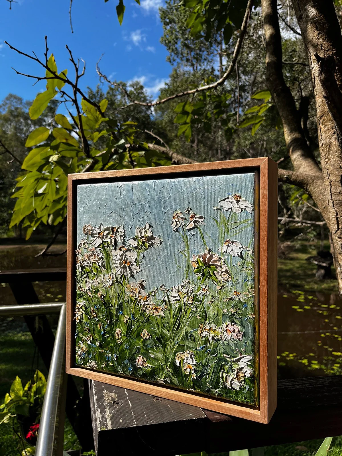 SOLD - 'Late Summer Blooms'.
33cm x 33cm, Oil on Linen, Framed in Blackwood.