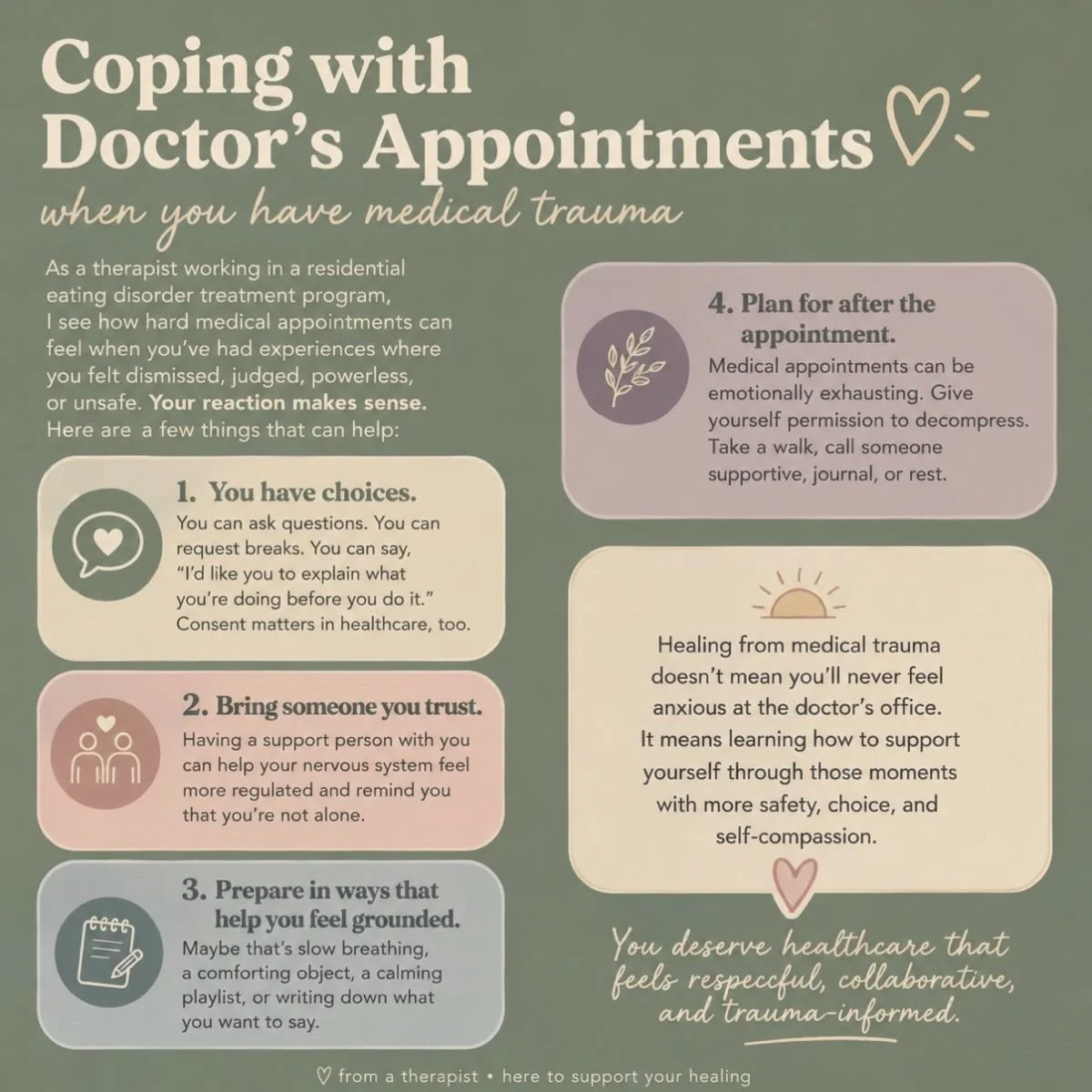 If you&rsquo;re someone who dreads going to the doctor because of past medical trauma, I want you to know that your reaction makes sense.

As a therapist working in a residential eating disorder treatment program, I see this all the time. For many pe