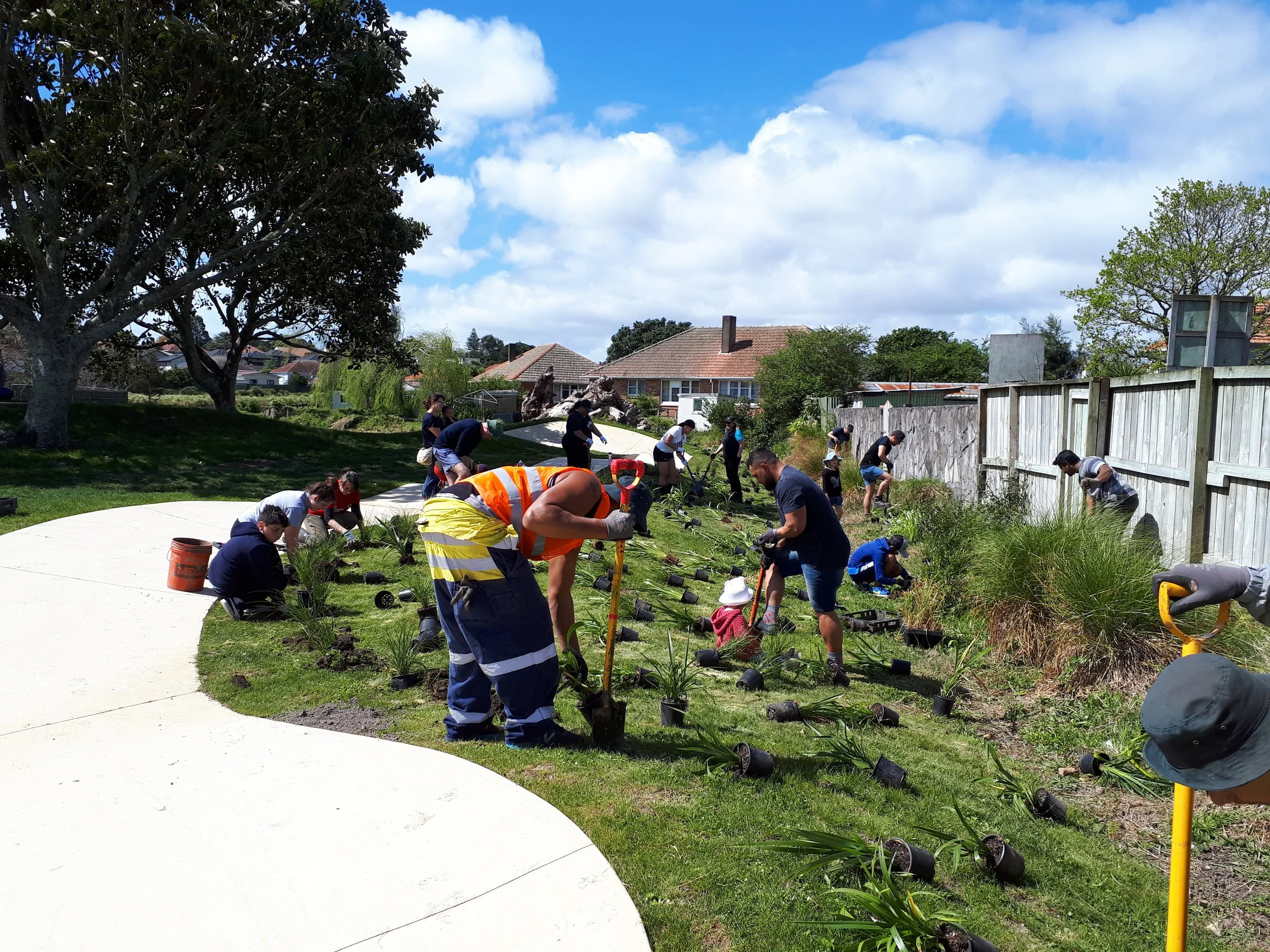 Te Whāngai Trust team members planting parkland areas.