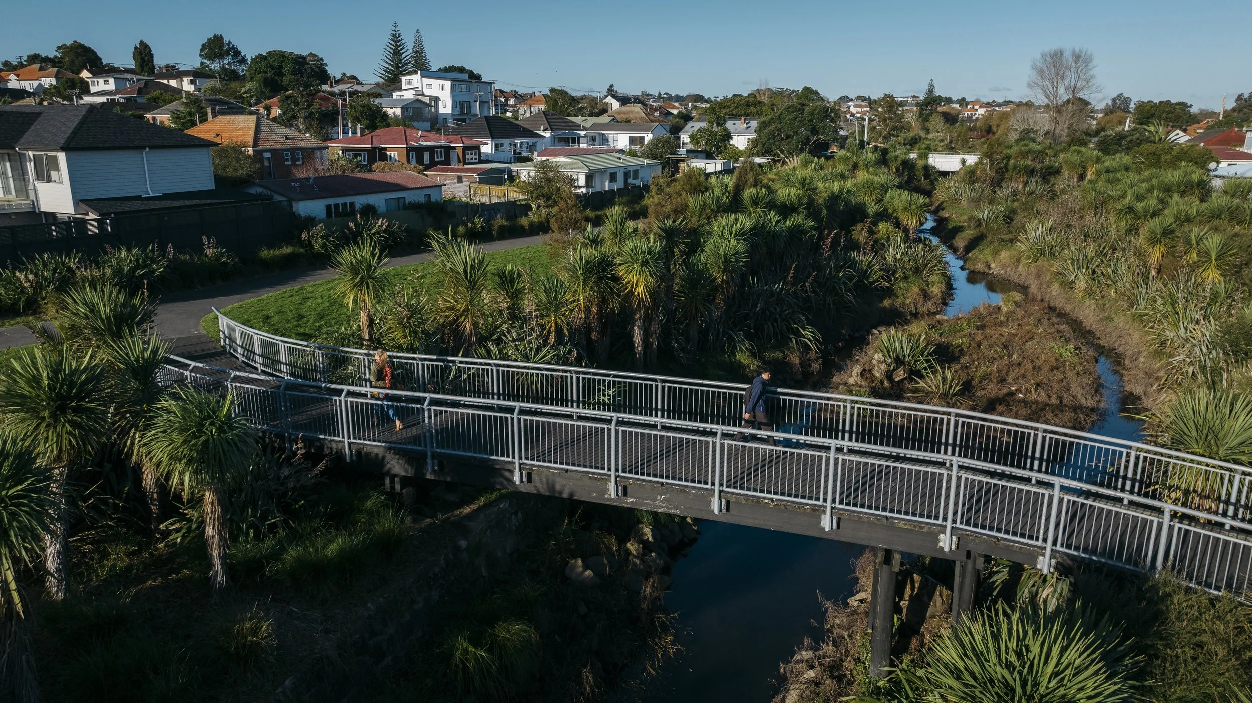Pedestrian footbridge and riparian margins. Image attribution: Jay Farnworth. 