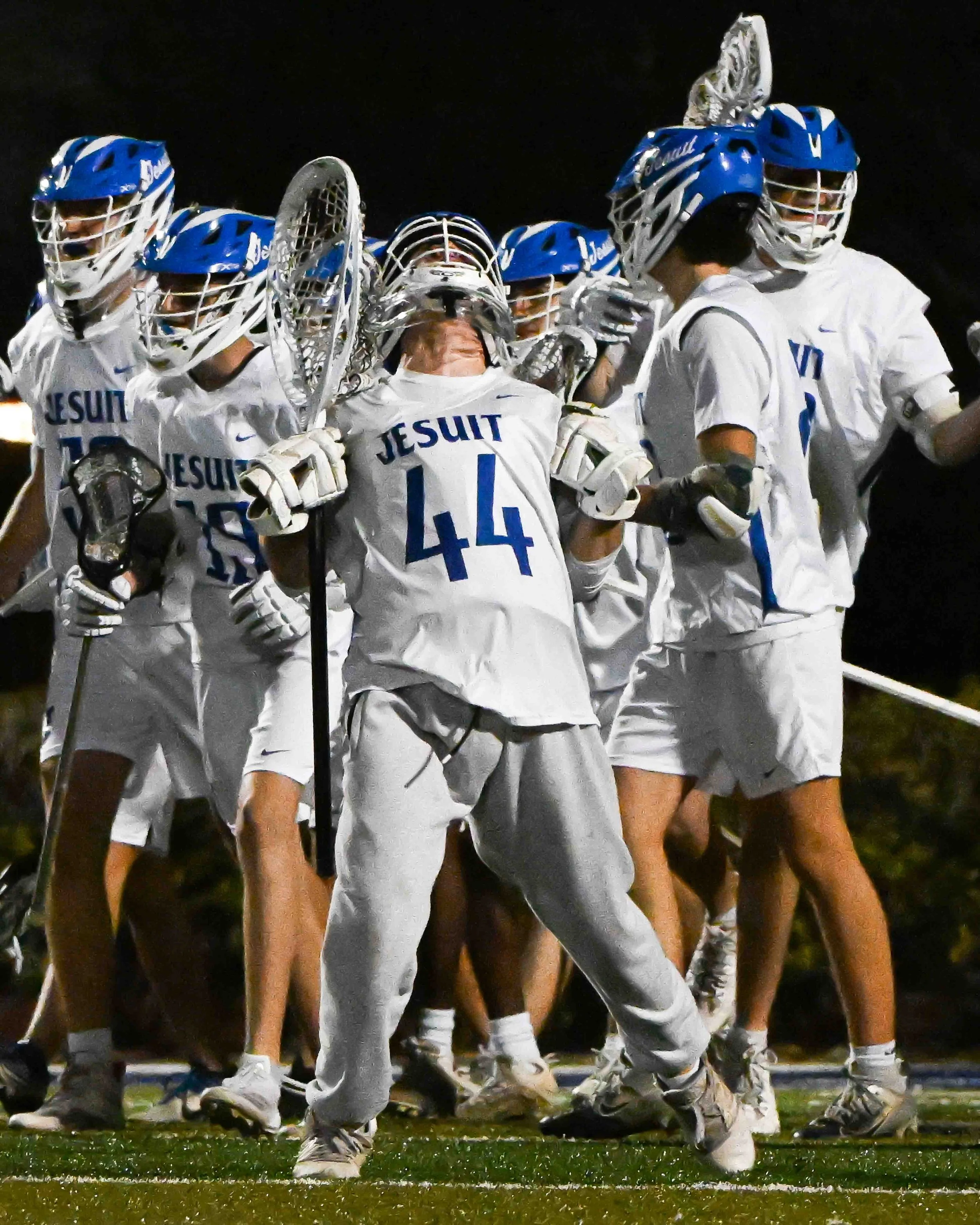 Player celebrates after game winning goal in overtime.