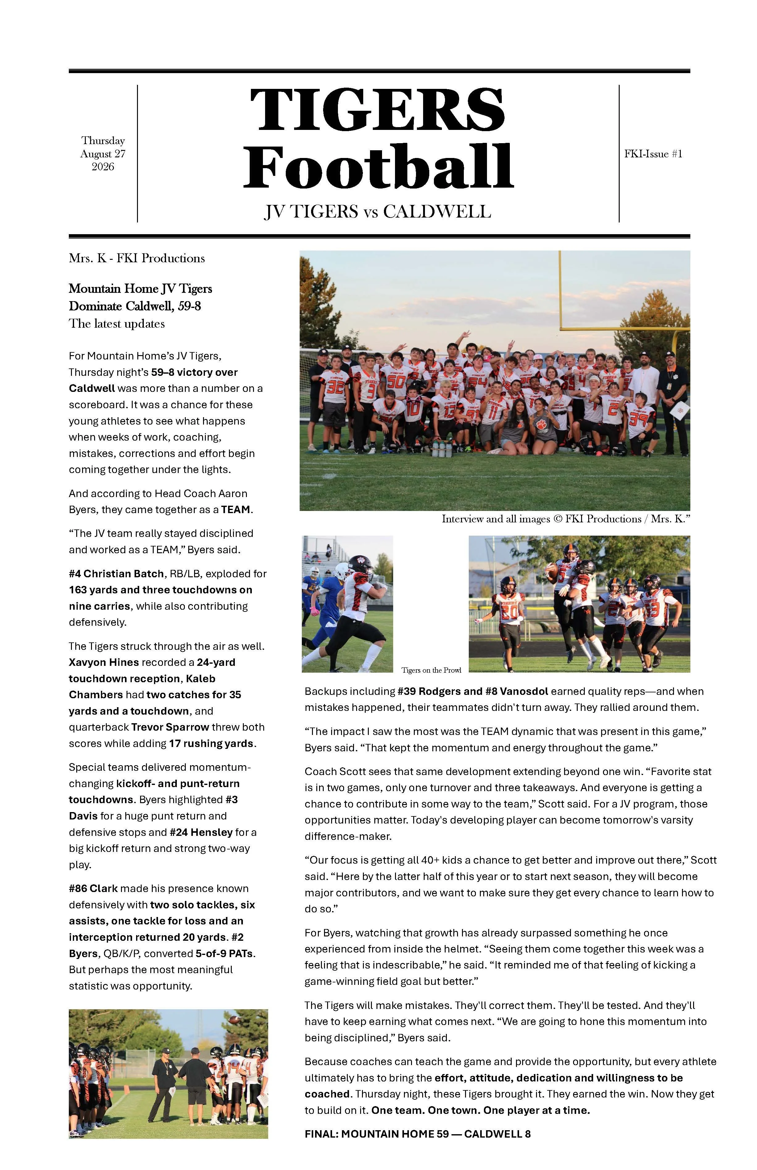 ISSUE #1 TIGERS JV 08/27/26