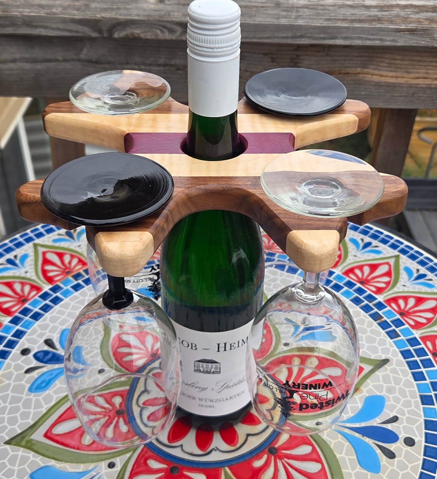 #22 Artisanal Wine Bottle and Glass Holder