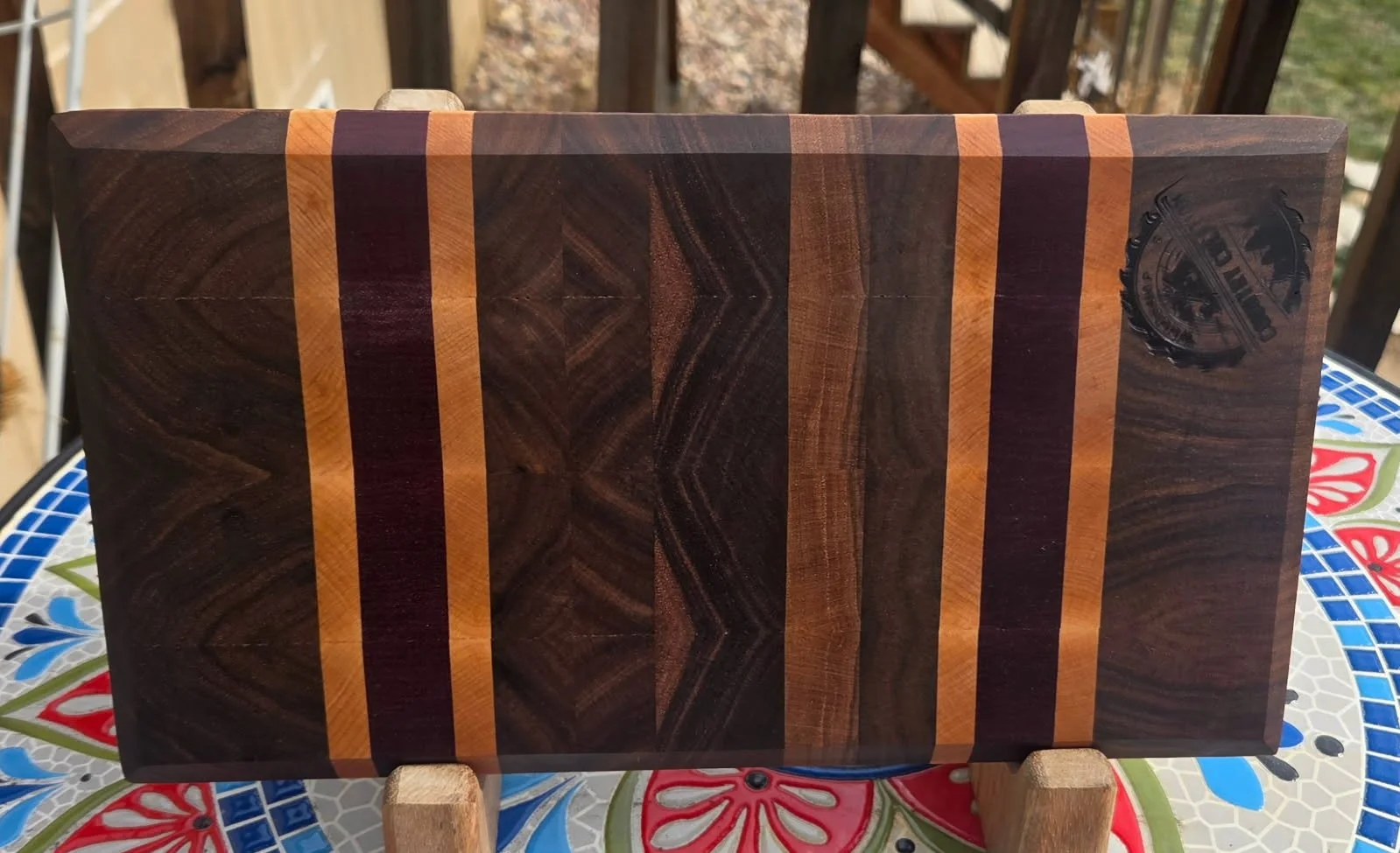 #66 Compact End Grain Cutting Board - Walnut, Maple & Purple Heart