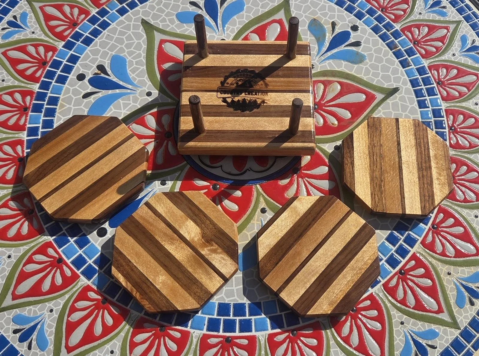 #55 Walnut & Birch Coaster Set with Custom Base