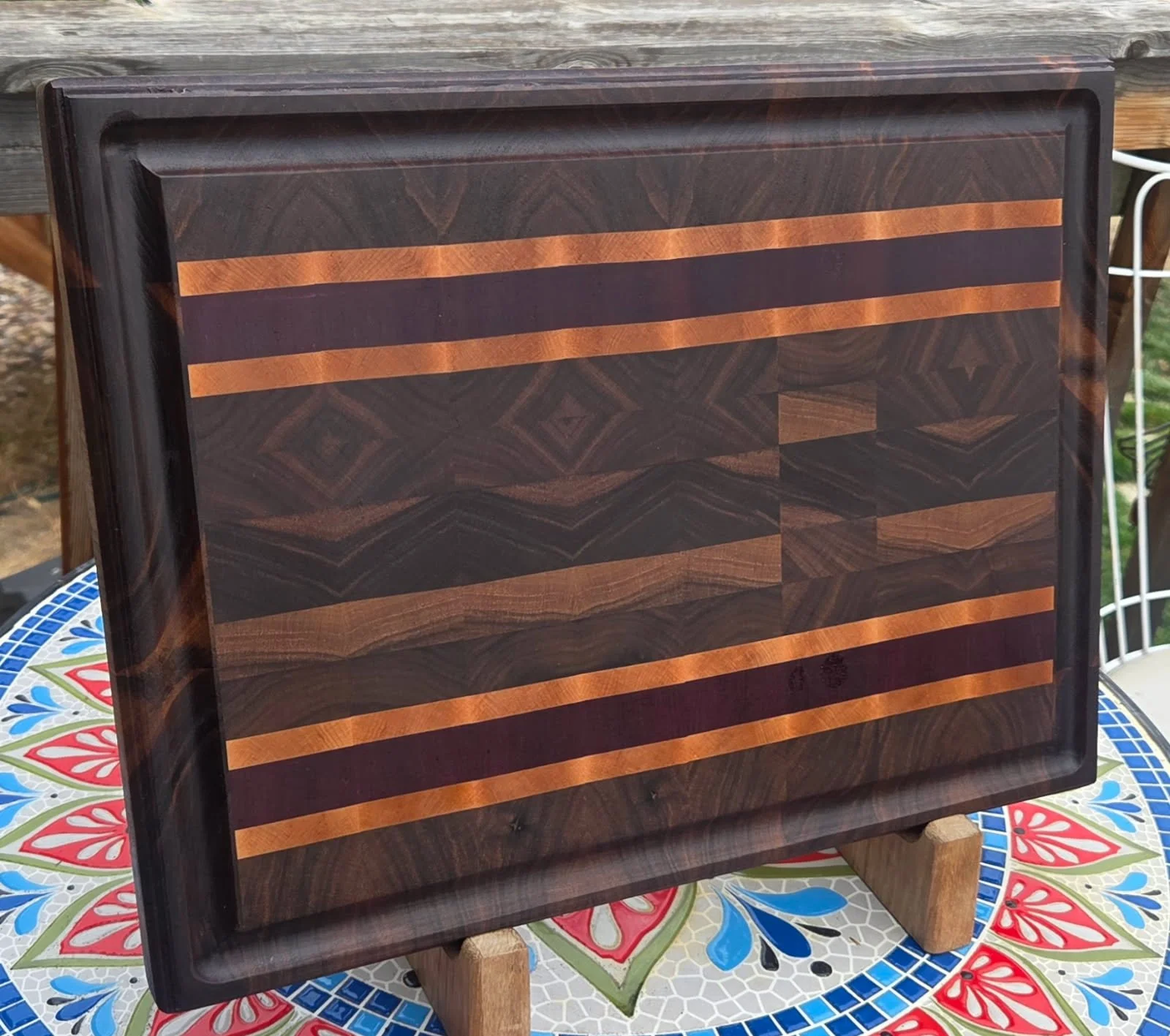 #67 Luxurious End Grain Butcher Block - Walnut, Maple & Purple Heart