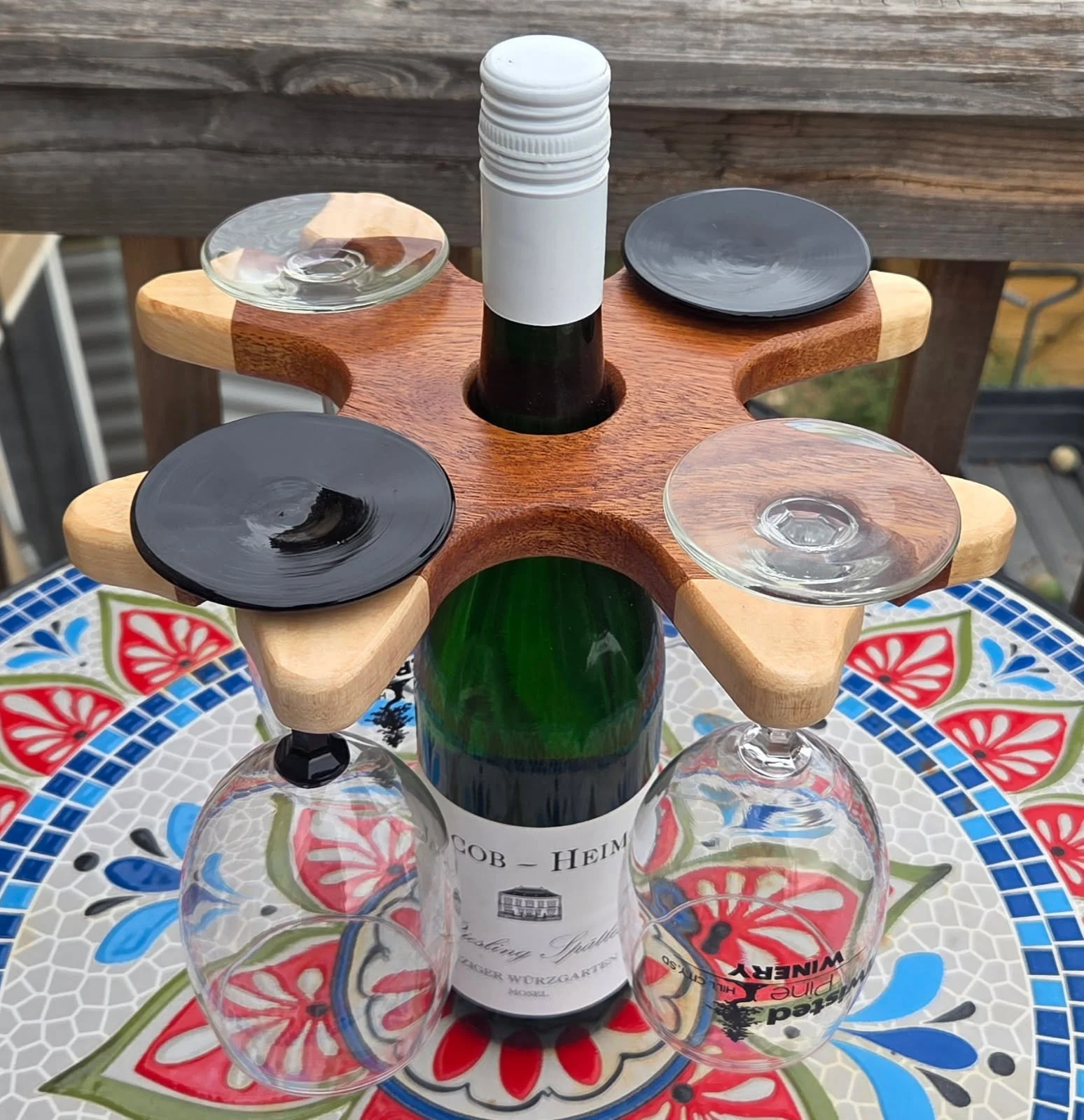#27 Elegant Mahogany & Maple Wine Glass Carrier