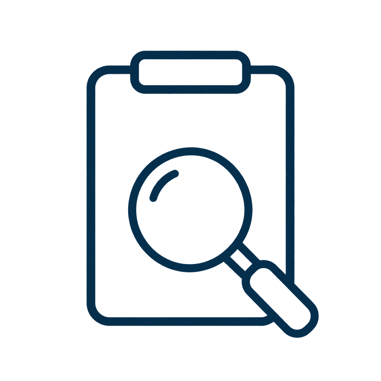Magnifying glass over a clipboard signifying commercial architecture due diligence