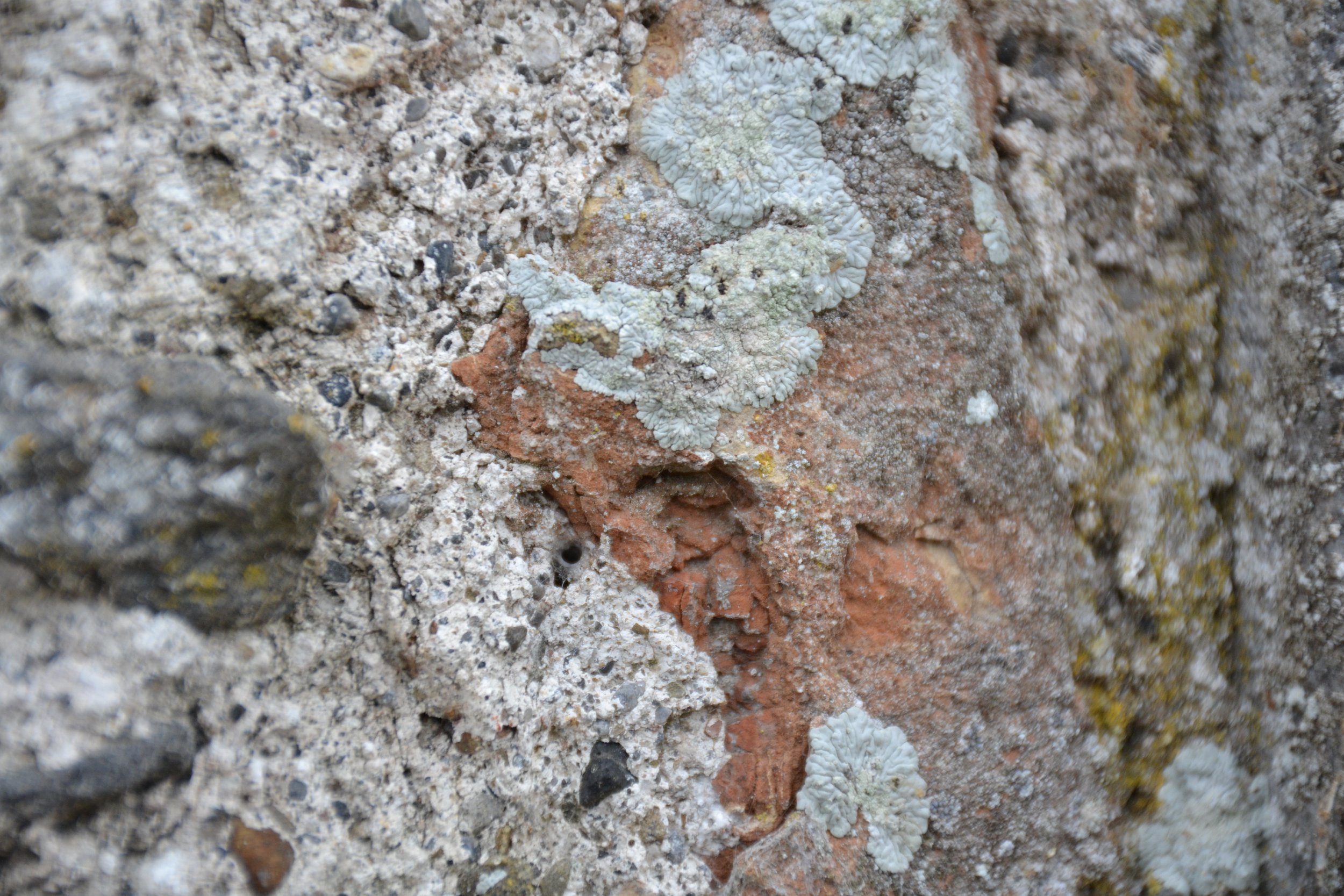 Detailed view of weathered and repaired mortar joints between stones at Kilkenny Castle in Ireland.
