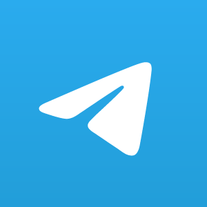 Telegram logo with white paper plane icon on a blue background.