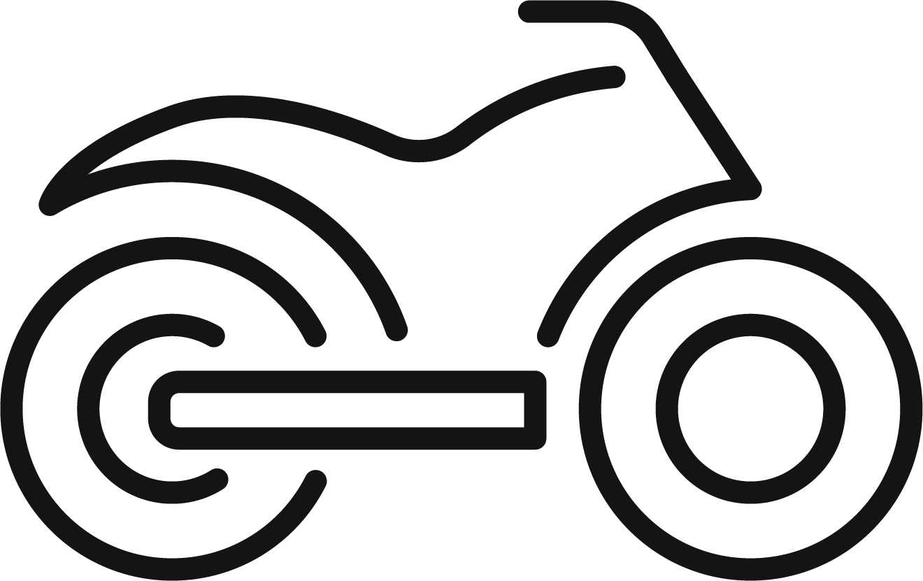 A motorbike icon in black outline