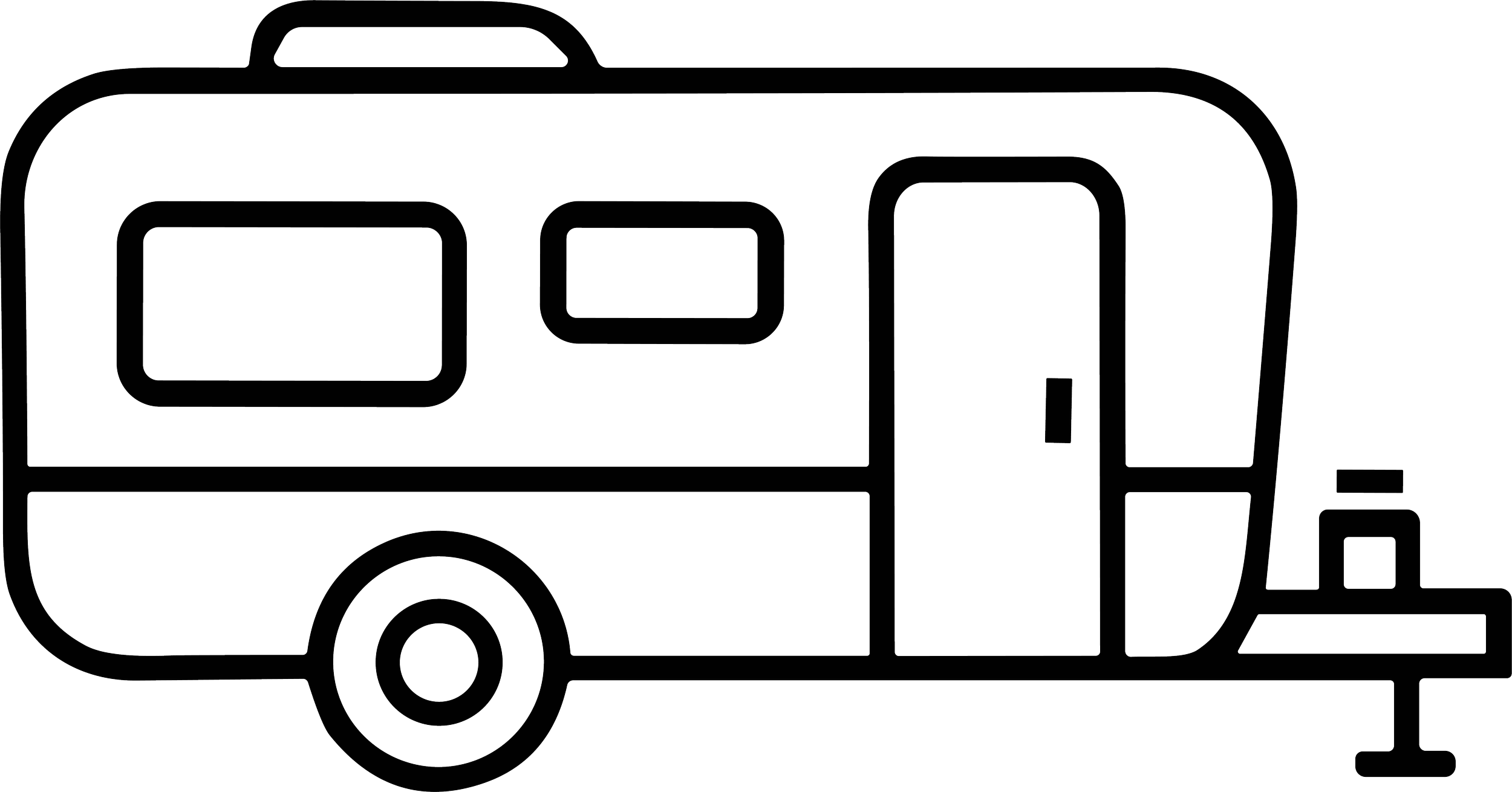 A caravan icon in black outline
