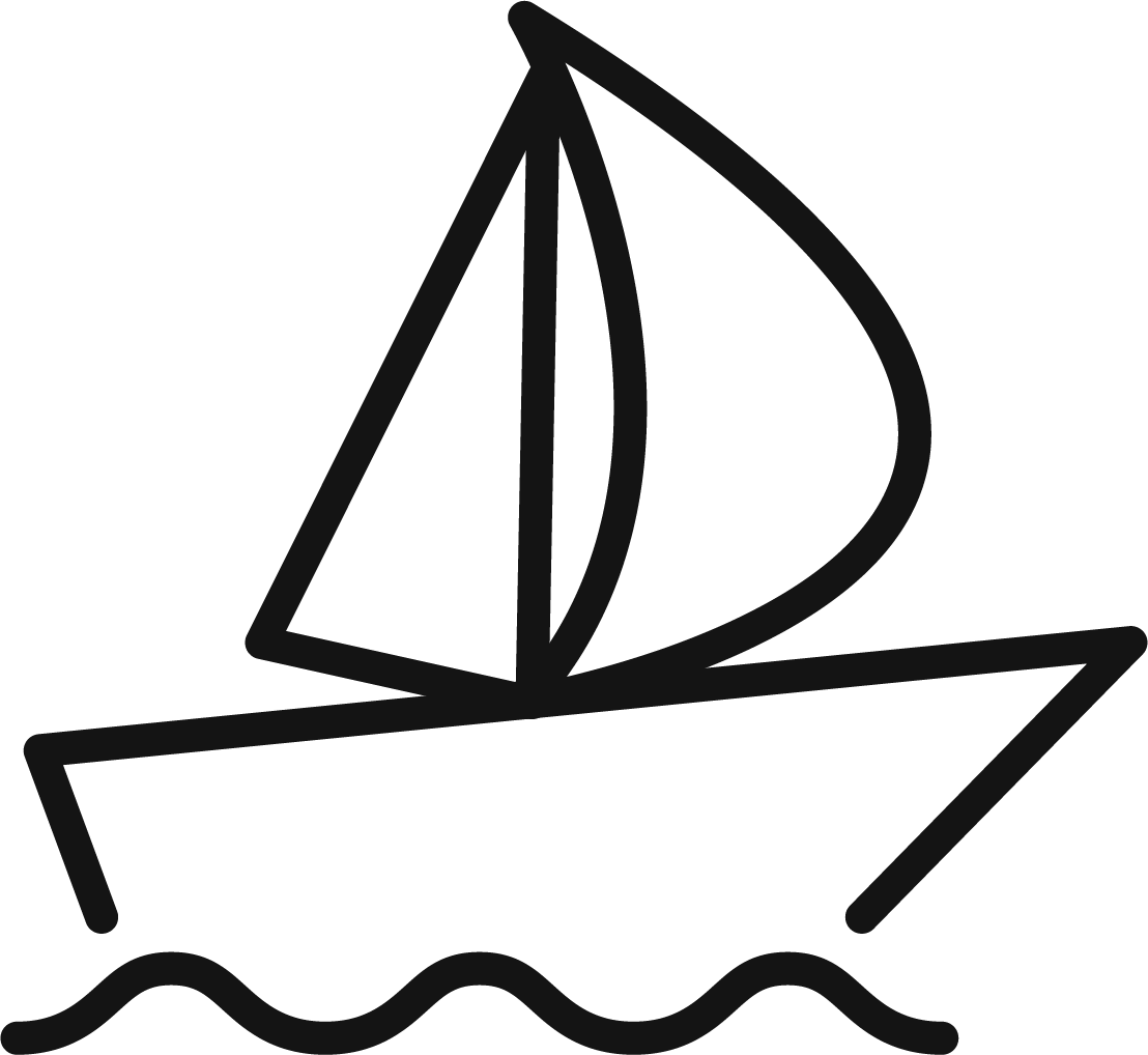 A boat icon in black outline