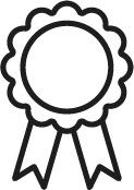 A ribbon or badge with a circular center and two ribbon tails underneath.