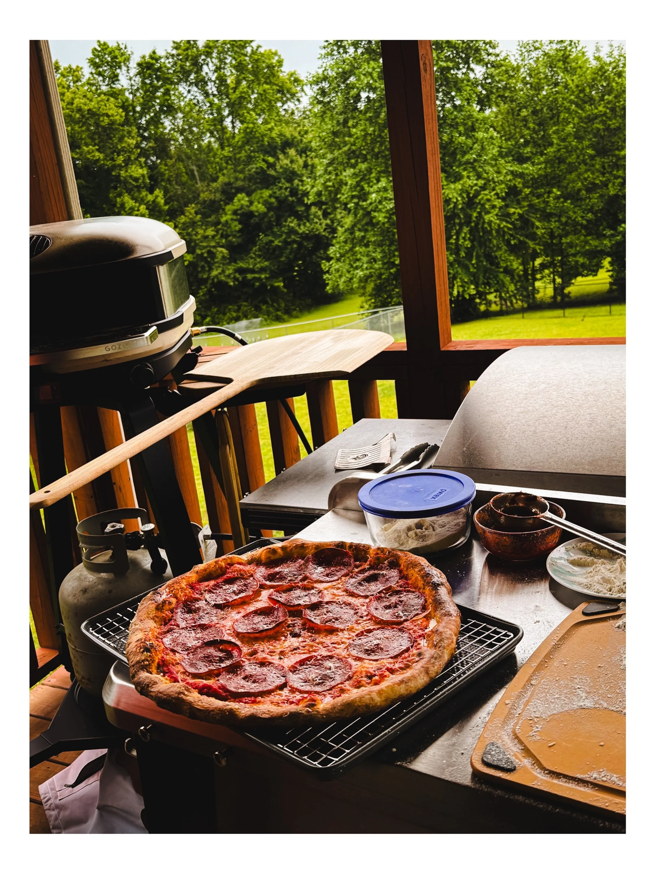 Long week. Schools out. Baked the bread orders. Cookie order baked and boxed. Rainy Friday. family lunch. 

This one we get to savor. 
#pizza #pepperonipizza #hothoney

&ldquo;&ldquo;Do not let your hearts be troubled. You believe in God ; believe al