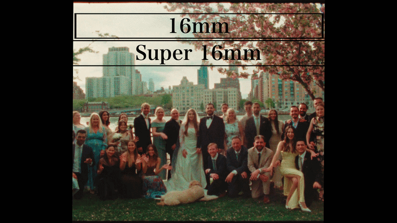 A group of people dressed in formal attire posing outdoors with city buildings in the background, possibly at a wedding or celebration.