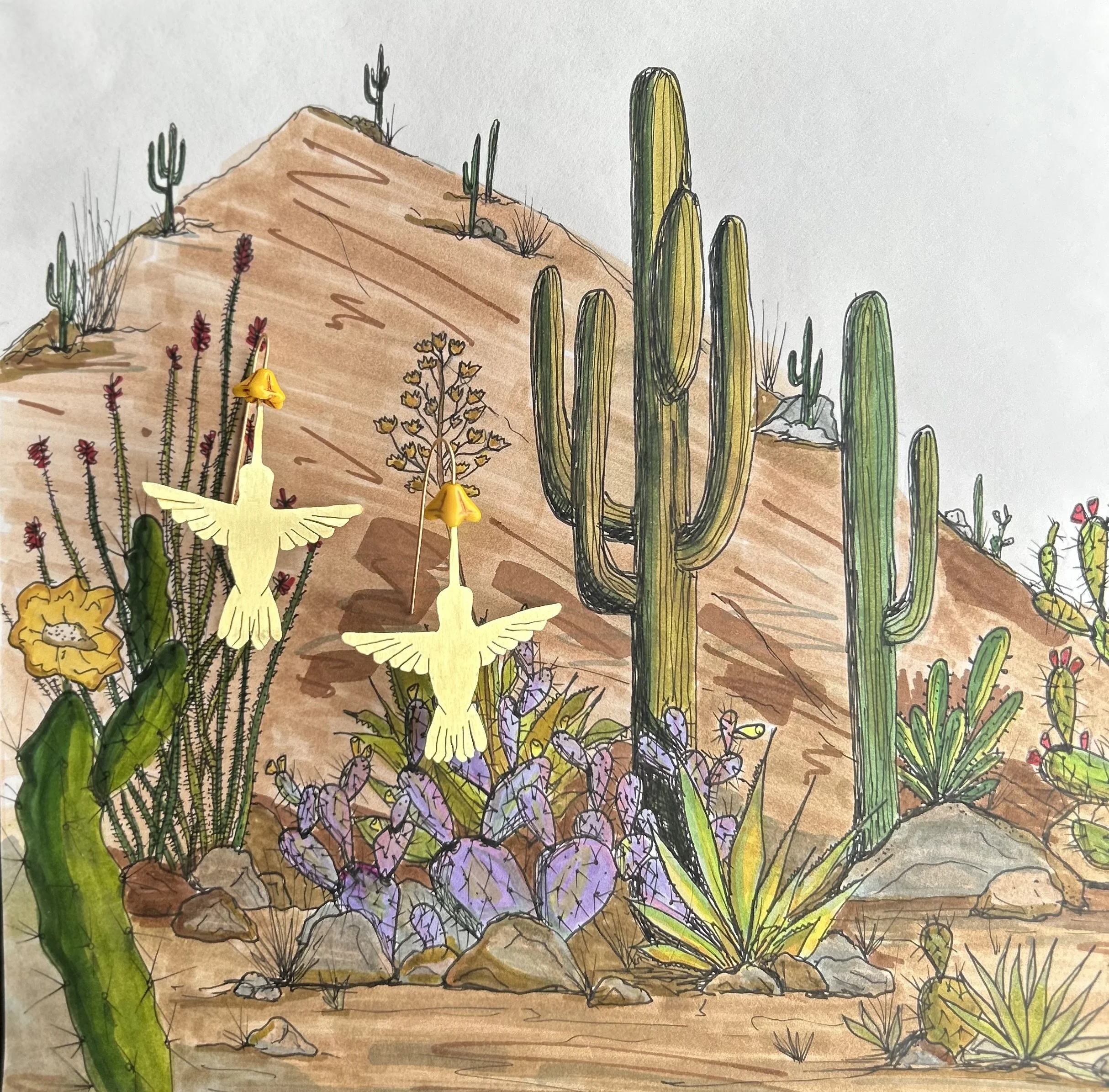 Hummingbird Sipping Nectar Earrings