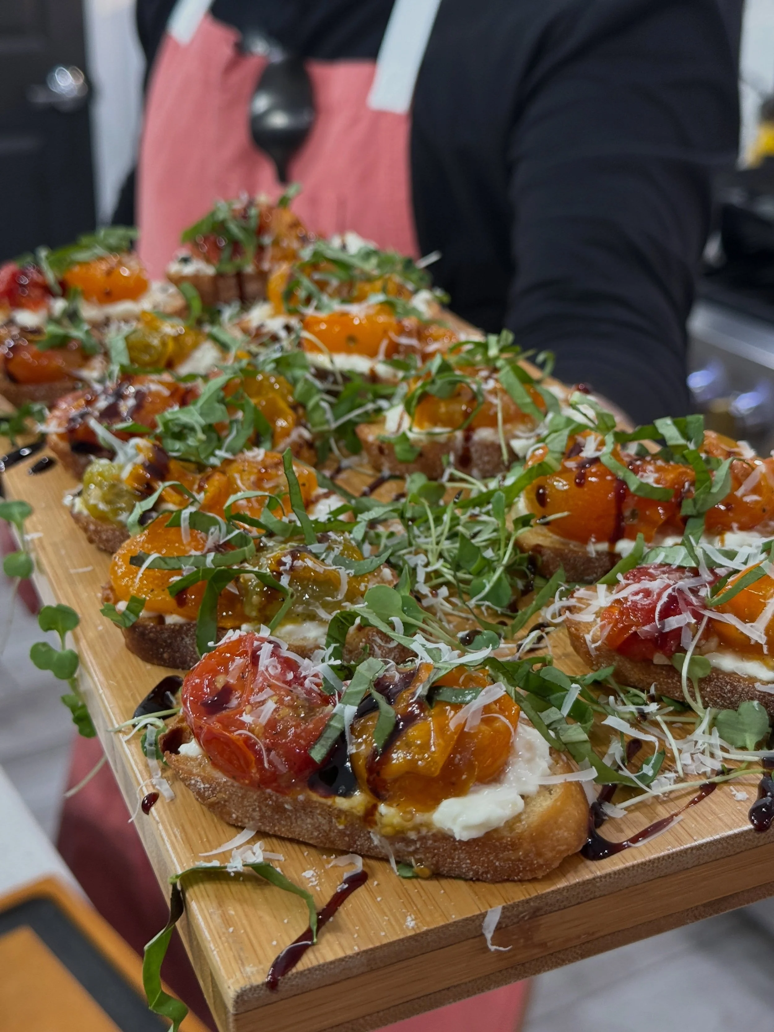 Got a request out in Las Vegas this past weekend...
A little dinner we did in Vegas before their bachelorette night out.
1. Barada and roasted tomato bruschetta 
2. Caesar salad salad with a amount of Parmesan (not shown)
3. Chicken Parmesan with roa