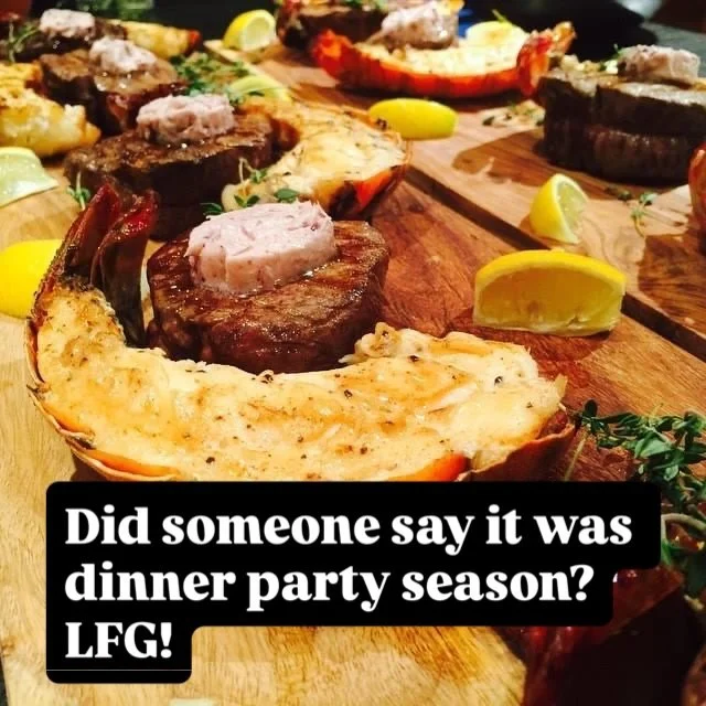 Family style surf and turf. Sous vide fillet with a red wine shallot compound butter with broiled lobster tail

Spicy Tuscan meatballs

Brown butter seared scallops with a lemon chive risotto, hearts of palm salad and caramel budino

Hearts of Palm s