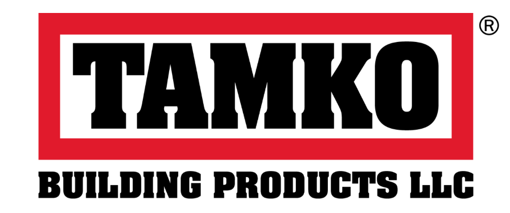 TAMKO Building Products LLC logo with bold black text on a white background enclosed in a red rectangle.