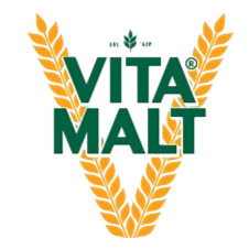 Logo with the text 'Vita Malt' and two stylized wheat stalks on either side.