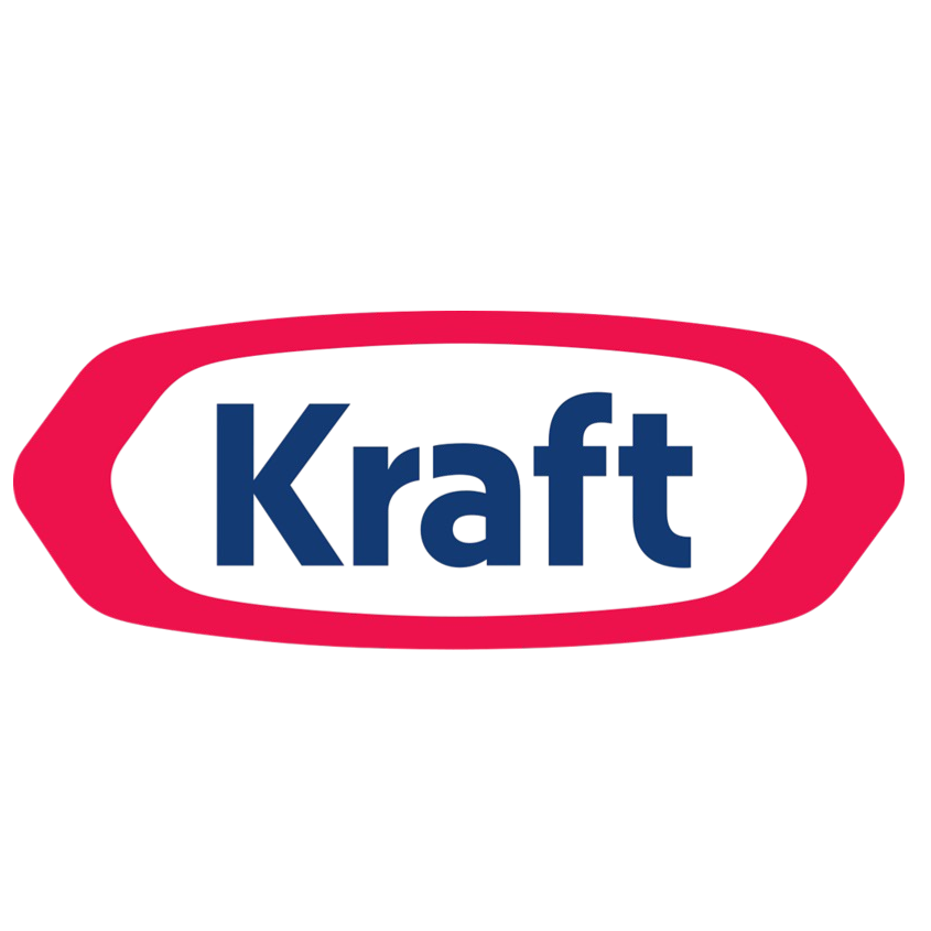 Kraft logo with red background and blue text.